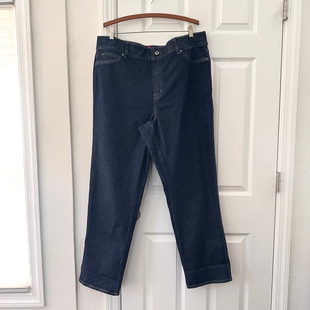 Spanx Blue Raw Indigo Cuffed Straight Leg Jeans Plus Size 3X Pull On Control Top